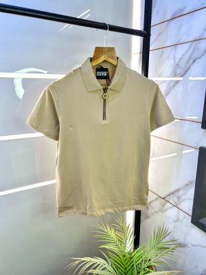 Versace Beige Zipper Imported Collar Neck Premium Polo T-shirt F2635-BE1
