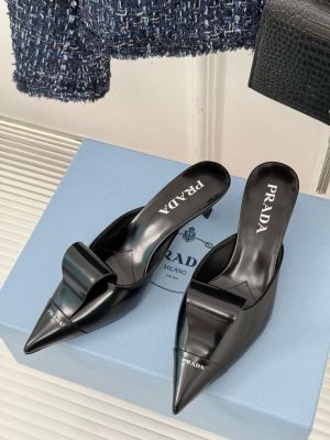 Prada_Black_Brushed_Heel_Mule_For_Women_With_Original_Box