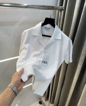 Zar a White New Cubin Collar Premium Oversized Half Shirt