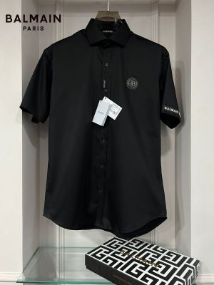 Balmai n paris steel logo half sleeves premium shirt black 2039