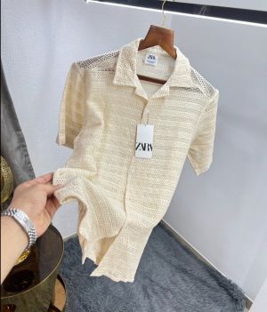 Zar a Cream Designer Premium Crochet Shirt