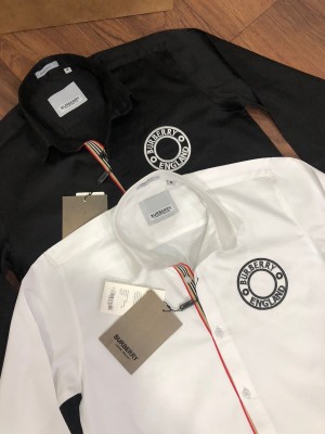 Burberr y Black Embroidery Logo Shirt With Og Box And Carry Bag 386