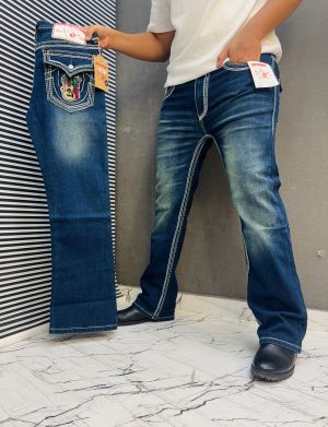 TRUE RELIGION DARK BLUE SHADE 100% IMPORTED FABRIC CURRENT STORE ARTICLE VERY PREMIUM BOOTCUT JEANS 265