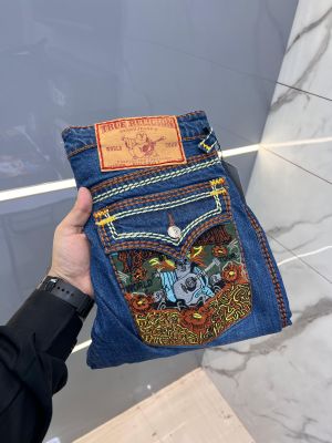 True Religion Light Blue Shade Premium Imported Boot Cut Denim with back flap pocket Embroidered Logo brand box and carry bag 2669