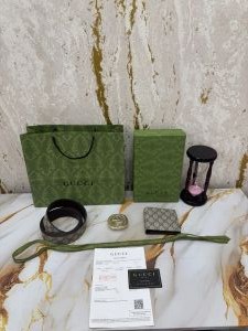 GUCC_I GG PRINT MONOGRAM PREMIUM QUALITY BELT & WALLET COMBO WITH OG BOX DUST BAG CARRY BAG G64