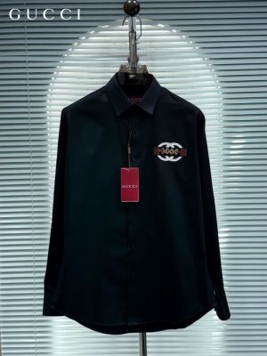 Gucc i Black Embroidered Designer Shirt Oxford Lycra Fabric with Brand Box and Carry Bag 2676