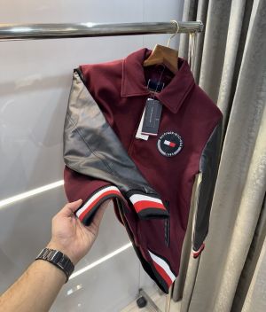 Tommy  Hilfiger Wine Embroidery Work Imported Varsity Jacket