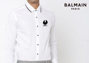Balmai n Paris White Cotton Lycra Fabric Embroidery Logo Shirt with Brand Packing  1892