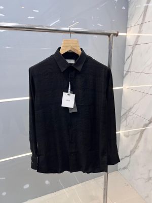 Christian Dio r black Jacquard lycra Imported Shirt with Brand Box and Carry Bag 1390