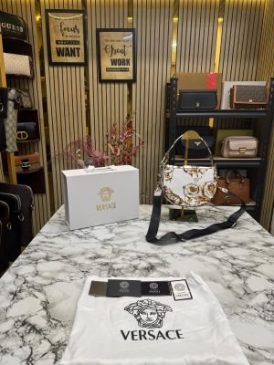 Versace leather shoulder bag with gold accents include magnetic closure bag (white)