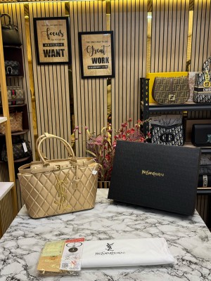 YSL Yves Saint Laurent Maxi Tote Bag With Box And Dust Bag (Gold)