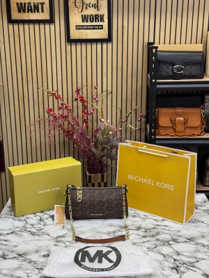 Michael_Kors Versatile Mk Logo With Box And Dust Bag Including Carrybag (Brown)