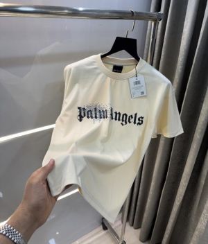 Palm  Angels Cream Logo Print Imported T-Shirt