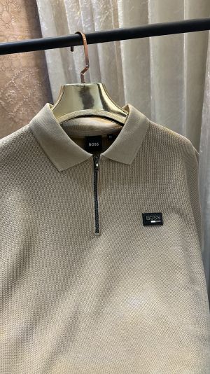 HUGO_BOSS LOGO PATCHED PREMIUM LIGHT BROWN POLO TSHIRT