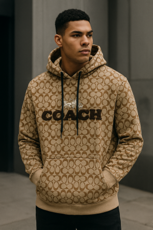 COAC_H BROWN FULL PRINTED FRONT EMBORSSED PREMIUM HOODIE