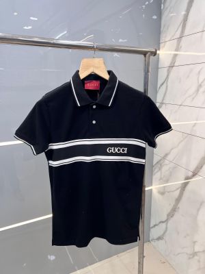 Gucc i Black Premium Polo TShirt with 275 gsm Pique 4way lycra fabric and Jaquard Collar with Embroidered Logo 2539