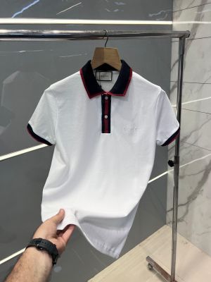 Gucc i White Premium Polo TShirt with 275 gsm Pique 4way lycra fabric and Jaquard Collar with Embroidered Logo 2535