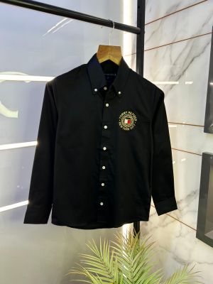 Tommy_Hilfiger Black Embroidery Logo Oxford Lycra Premium Shirts F2618-BL