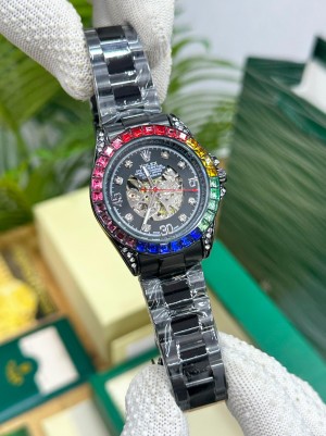ROLEXX DAYTONA RAINBOW DIAL OPEN HEART ALL BLACk