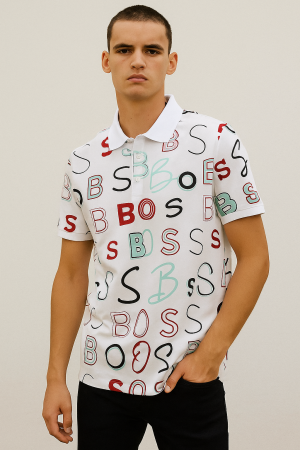 BOSS WHITE ALPHABET PRINTED PREMIUM IMPORTED POLO