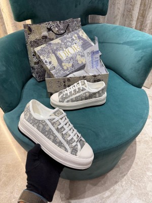 WMN Dioor White Grey Oblique Canvas Walk n Dioor Sneakers for Her fixed