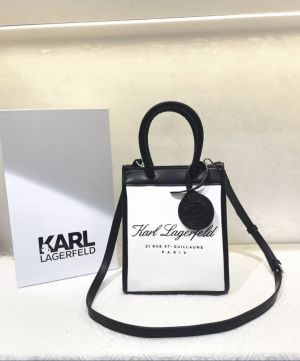 KARL LAGERFIELD.D WHITEBLACK PREMIUM NEE SHAPE BAG WITH OG BOX & PACKING