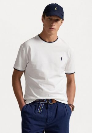 Ralph Laure n White Premium Imported Round Neck T Shirt with Embroidered Logo 2459