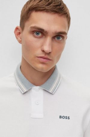 Boss White Premium Imported 240 GSM Interlock Lycra Fabric Polo T shirt Collar Design 2339