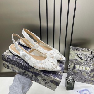 Christian Di_or ja transparent mesh embroidered slingback flats (beige cream & white) 