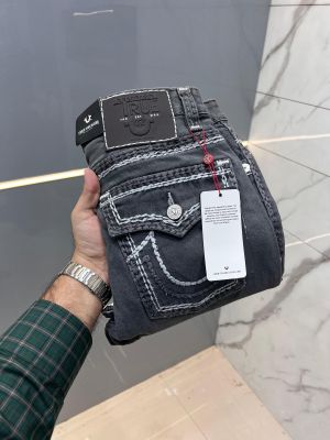 True Religion Grey Premium Imported Embroidered Design Straight Fit Denim with back flap pocket 2786