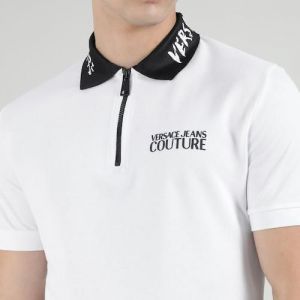 Versace White Zipper Imported Collar Neck Premium Polo T-shirt F2635-W2
