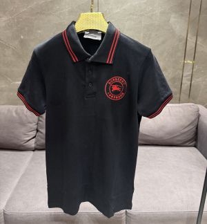 BURBERR_Y BLACK RED PREMIUM COLLAR IMPORTED POLO