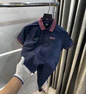 Hugo  Boss Navy Blue Collar Look Premium Polo T-Shirt