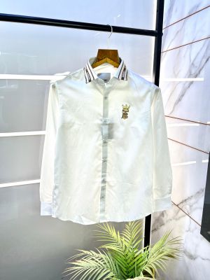 Burberr y Logo White Premium Shirt With Brand Box Packing and Carry Bag F2690-WH