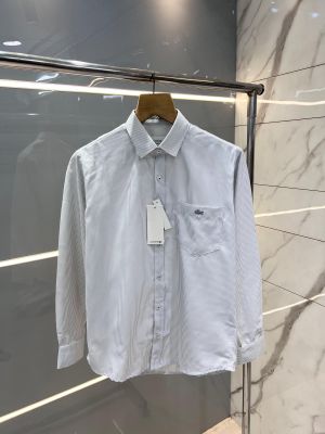 Lacost e Light Grey Premium Shirt Oxford Cotton With custom Branded Button Tagging And Brand Poly Bag 2808