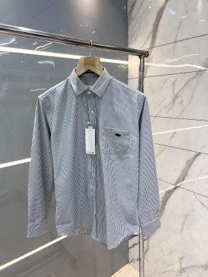 Lacost e Dark Grey Premium Shirt Oxford Cotton With custom Branded Button Tagging And Brand Poly Bag 2807