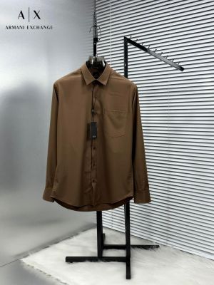 Arman i Exchange Brown Premium Korean Lycra Imported Fabric Shirt With custom Branded Button Tagging and Pocket Embroidered Logo with Brand Packing 2797