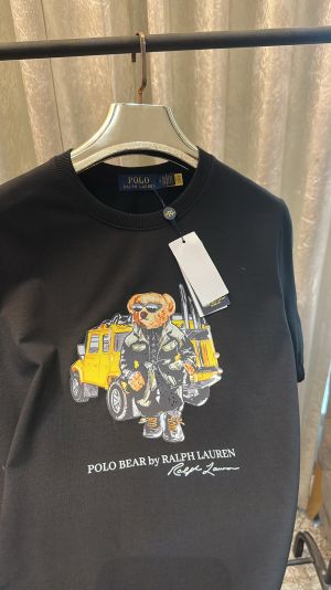 POLO RALPH_LAUREN TEDDY LOGO PRINT PREMIUM HALF SLEEVES BLACK TSHIRT