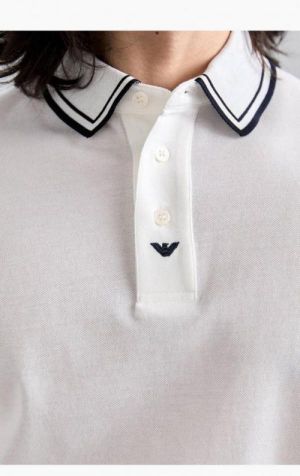 Emporio Arman i White Premium Polo T shirt With 240 gsm interlock cotton lycra fabric and Collar Design 2438