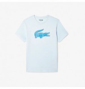 Lacost e Sky Blue Premium Imported 200 GSM Interlock Lycra Fabric Round Neck Printed Logo Tshirt 2665