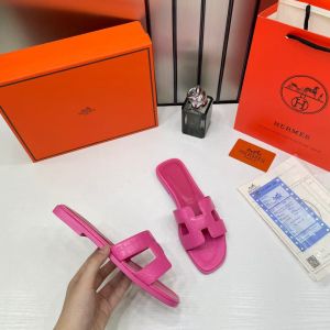 Hermes Paris Oran Flats For Her With OG Box & Carry Bag Fuchsia Pink Slide H38-13