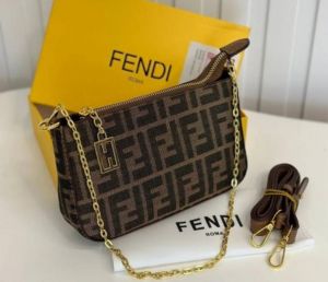Fendi_Baguette_FF_Jacquard_Chain_Pouch_Shoulder_Bag_With_Box_Dustbag_Slingchain_Slingbelt_Card