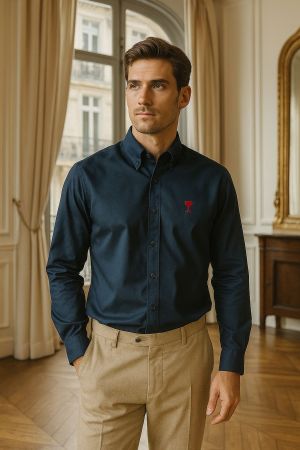 Ami paris semi linen shirt blue