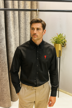 Ami paris premiume black shirt semi linen