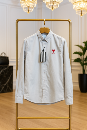 AMI PARIS GREY PREMIUM SHIRT SEMI LINEN FABRIC FULL COMFORT