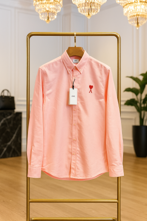AMI PARIS PINK PREMIUM SHIRT SEMI LINEN FABRIC FULL