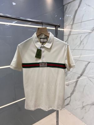Gucc i Offwhite Premium Polo T shirt With 240 gsm interlock cotton lycra fabric with Front Strip Logo 2627