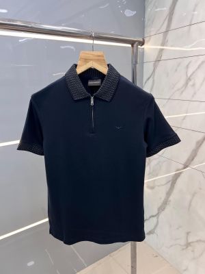 Emporio Arman i Navy Premium Polo T shirt With 240 gsm interlock cotton lycra fabric With Embroidered Logo and Collar Design Zip Style 2432