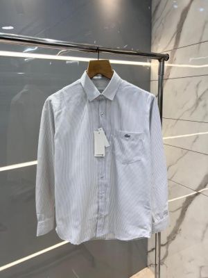 Lacost e Light Grey Premium Shirt Oxford Cotton With custom Branded Button Tagging And Brand Poly Bag 2808