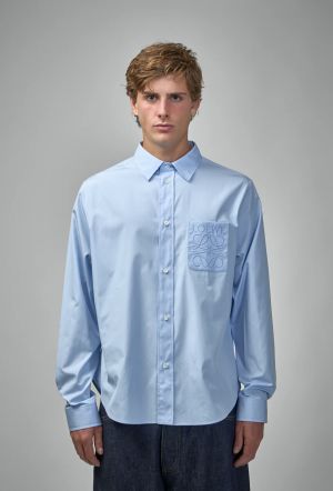 LOEWE SKY BLUE PREMIUM FRONT POCKET EMBROIDERY SHIRT